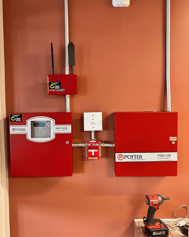 Fire alarm control panel, power supply and pull station installed by LVEC